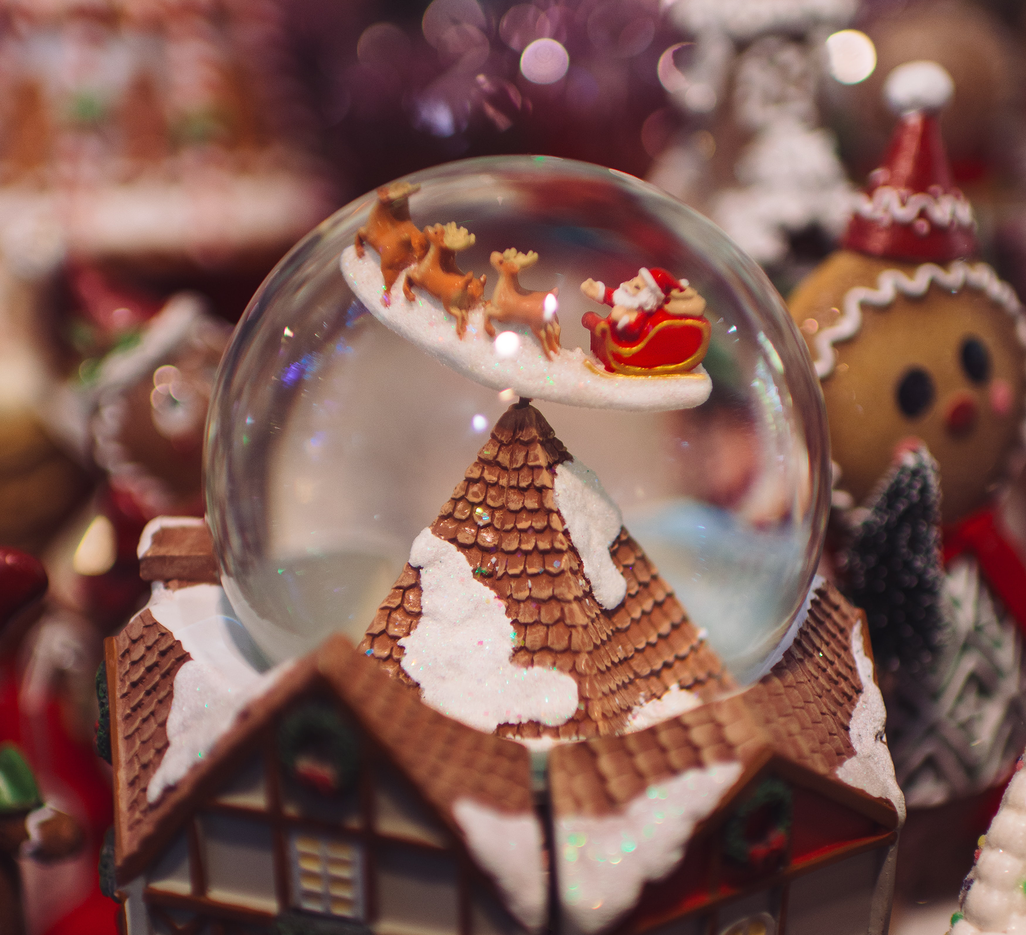 Christmas snowglobe, Santa and 3 raindeers